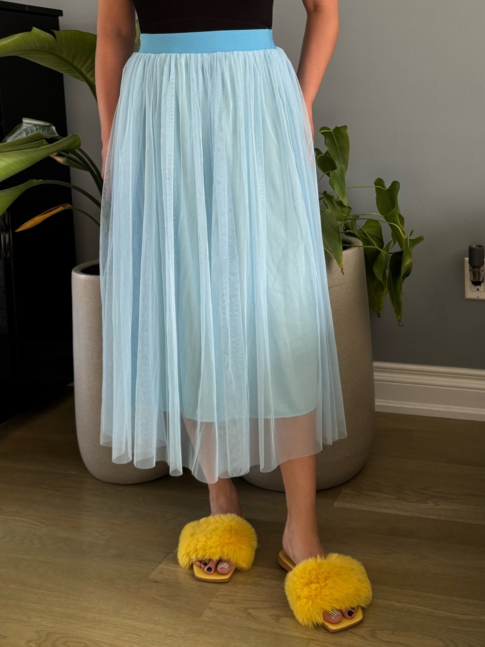 Light Blue Tulle Midi Skirt New Free size